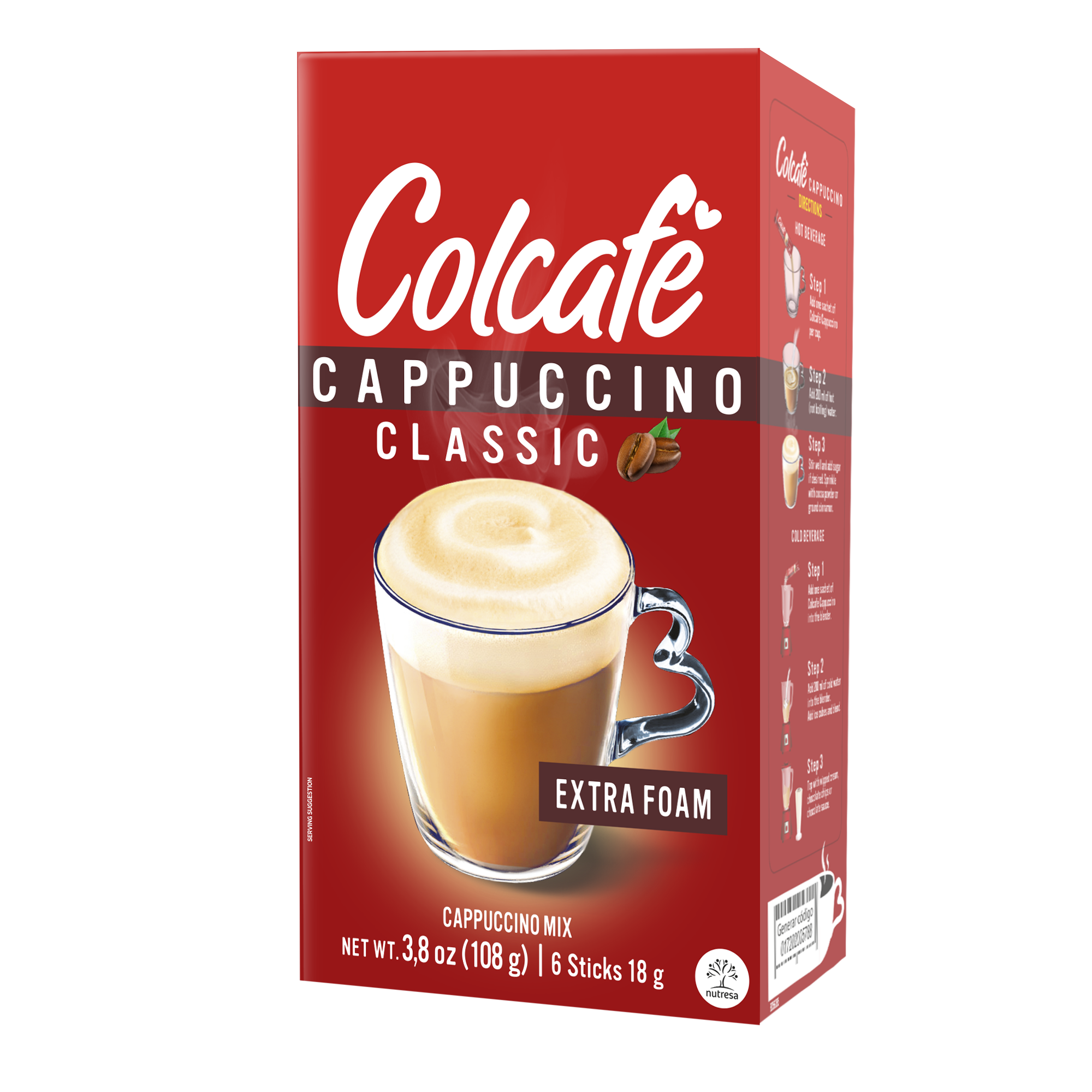 Colcafe Cappuccino Classic Box, 6 Count, 3.8 oz