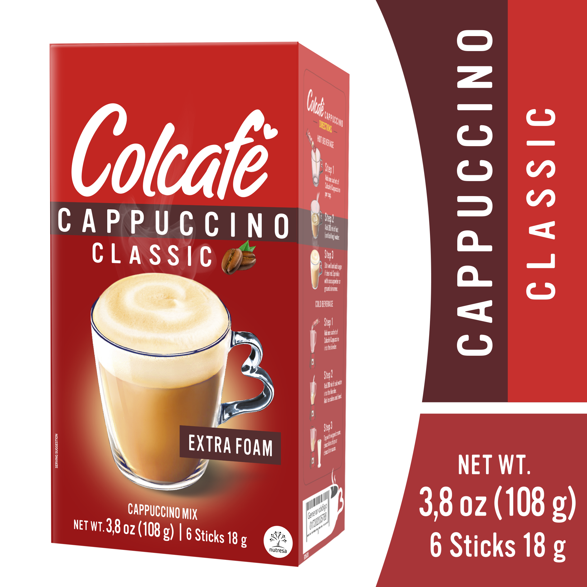 Colcafe Cappuccino Classic Box, 6 Count, 3.8 oz