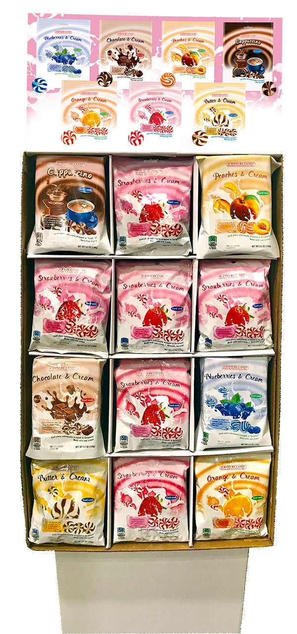 Strawberry, Cappuccino, Orange, Peach, Blueberry, Butter & Chocolate Multipack Floor Shipper, 96 Bags