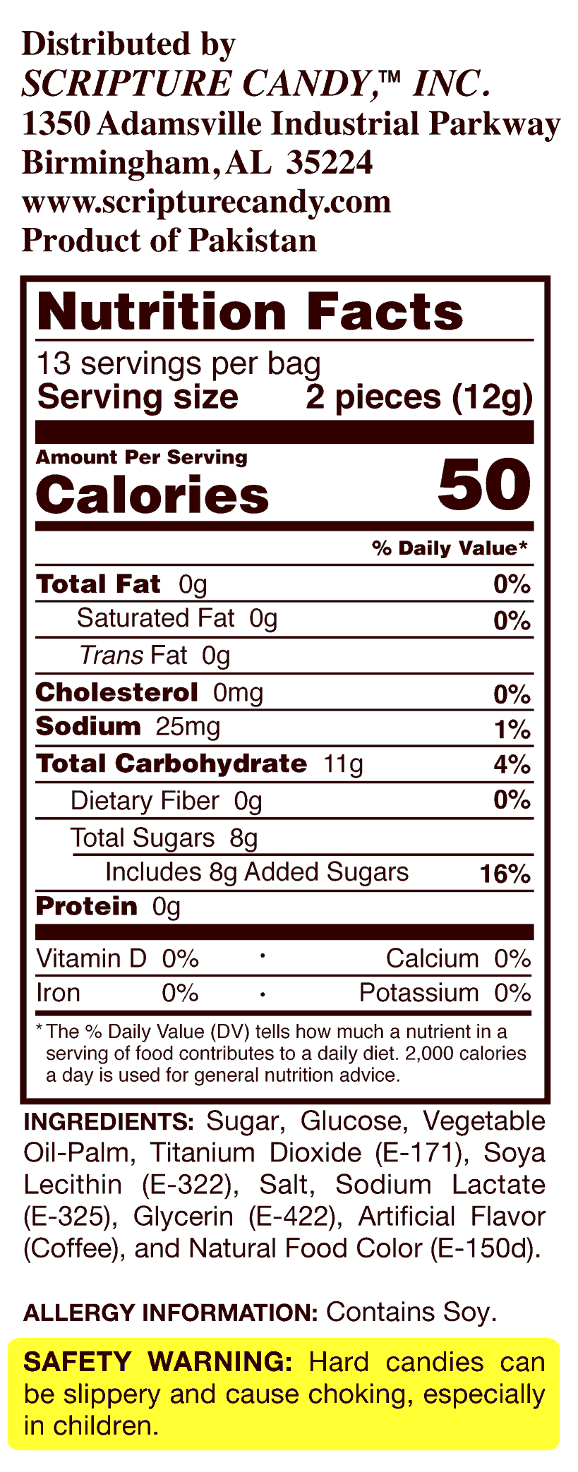 Coffee Cappuccino Flavored Hard Candy 5.5oz Bag, 25 Pieces